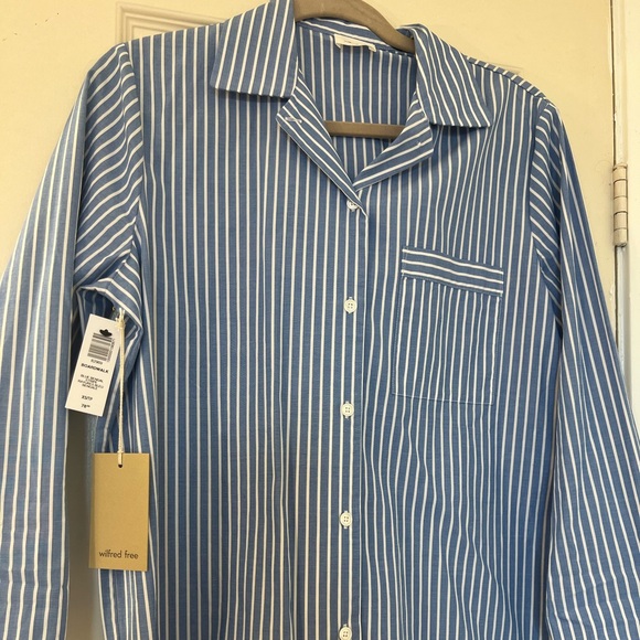 Aritzia Wilfred Free Boardwalk button down in Blue Bengal Strip. - Picture 2 of 3